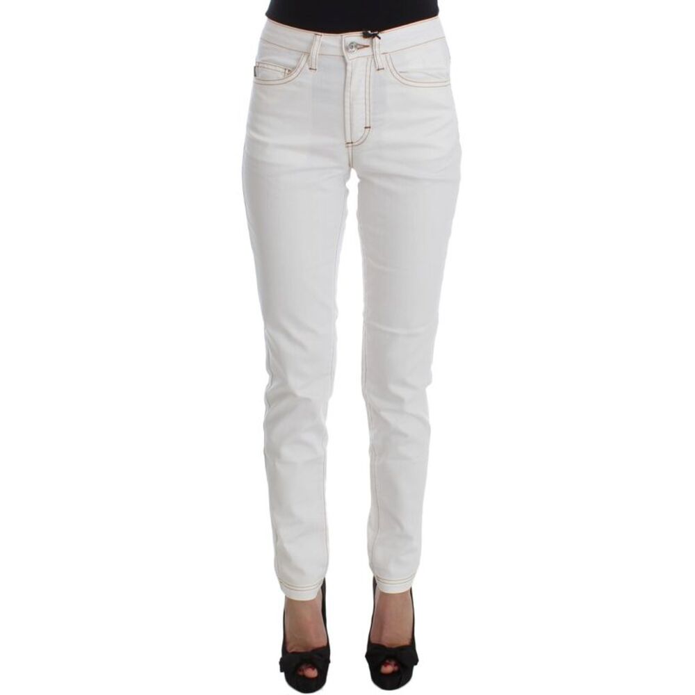 Cavalli White Cotton Blend Slim Fit Women's Jeans